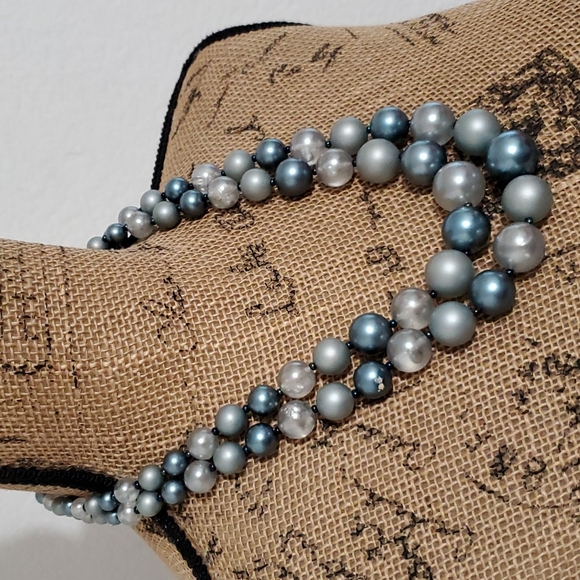 Double strand faux pearls blue and gray shabby chic Classic - Picture 2 of 8